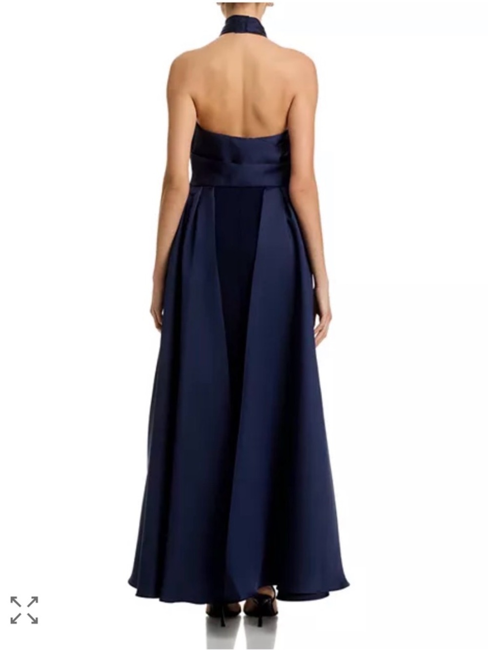Aqua Navy Halter Maxi Gown with Draped Sash - Picture 3 of 4